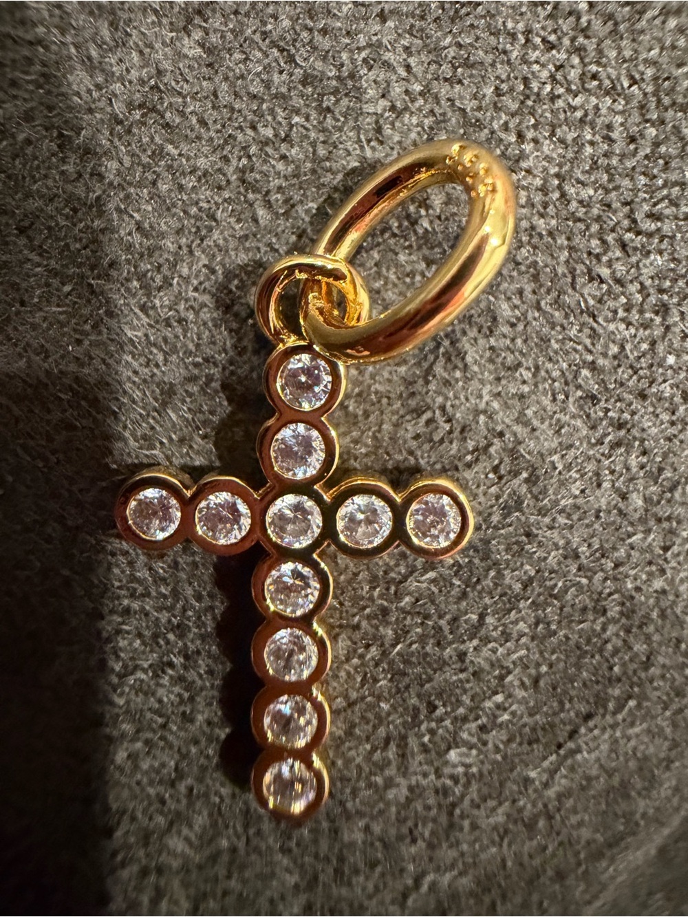 Pandora Gold Cross Charm with Clear Crystals